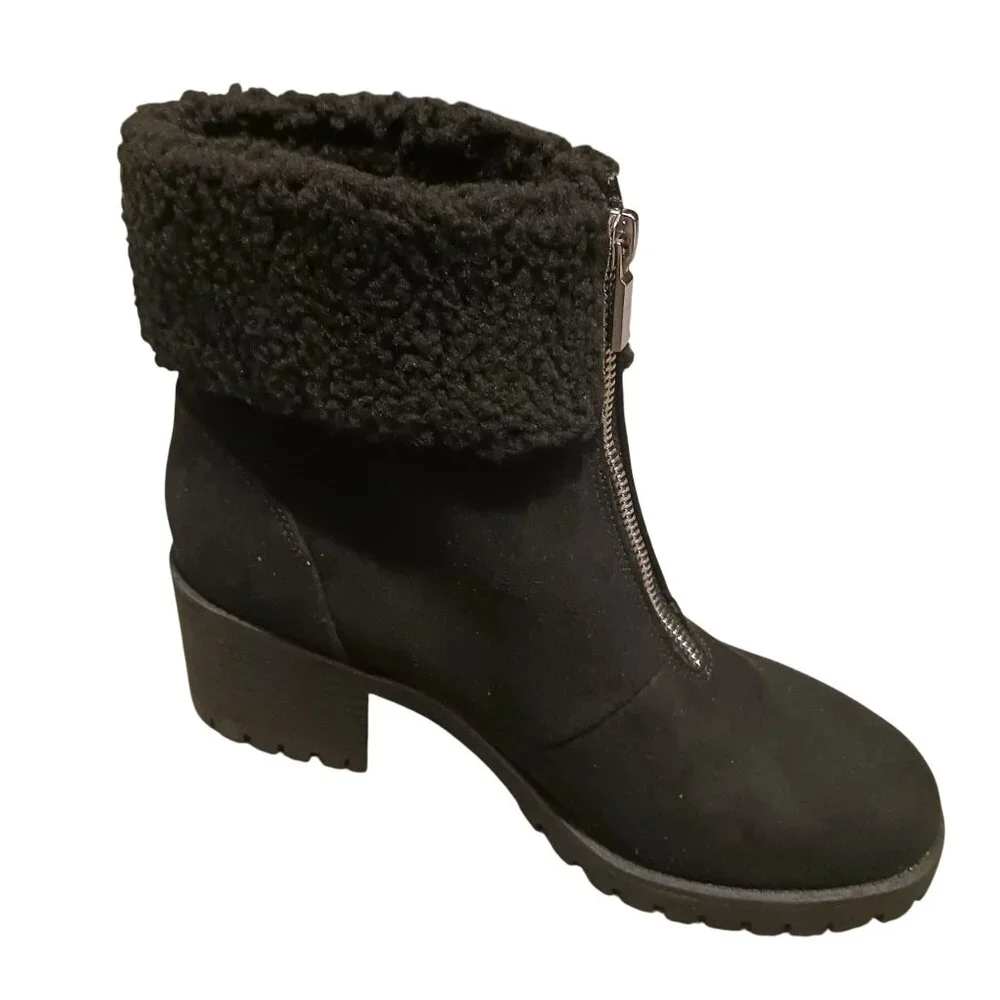 NEW Style &‎ Co Biancaa Faux Suede Lug Sole Booties Black Size 8.5 Front Zipper